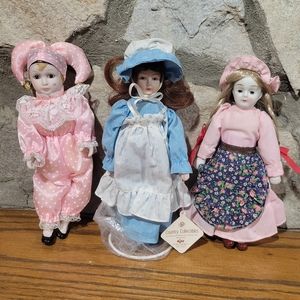 Lot 3 porcelain dolls 8 inch. Enesco and Country Collectibles